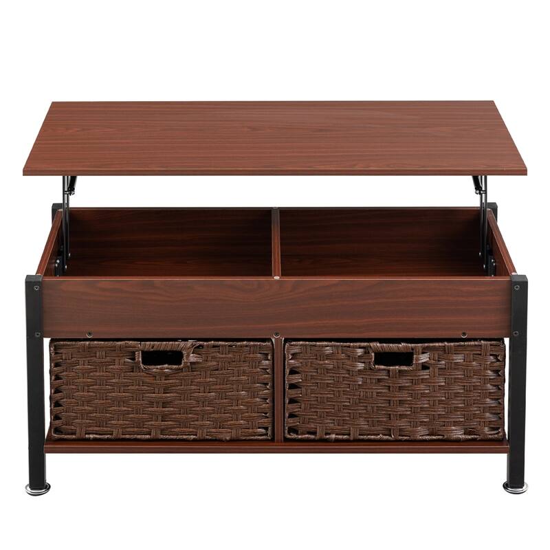 Metal Coffee Table with a Lifting Table and Hidden Storage Space