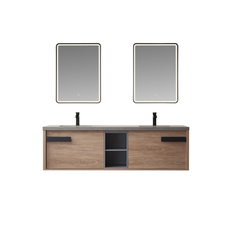 Carcastillo 72" Double Wall-Mount Vanity with Stone Top, Mirror