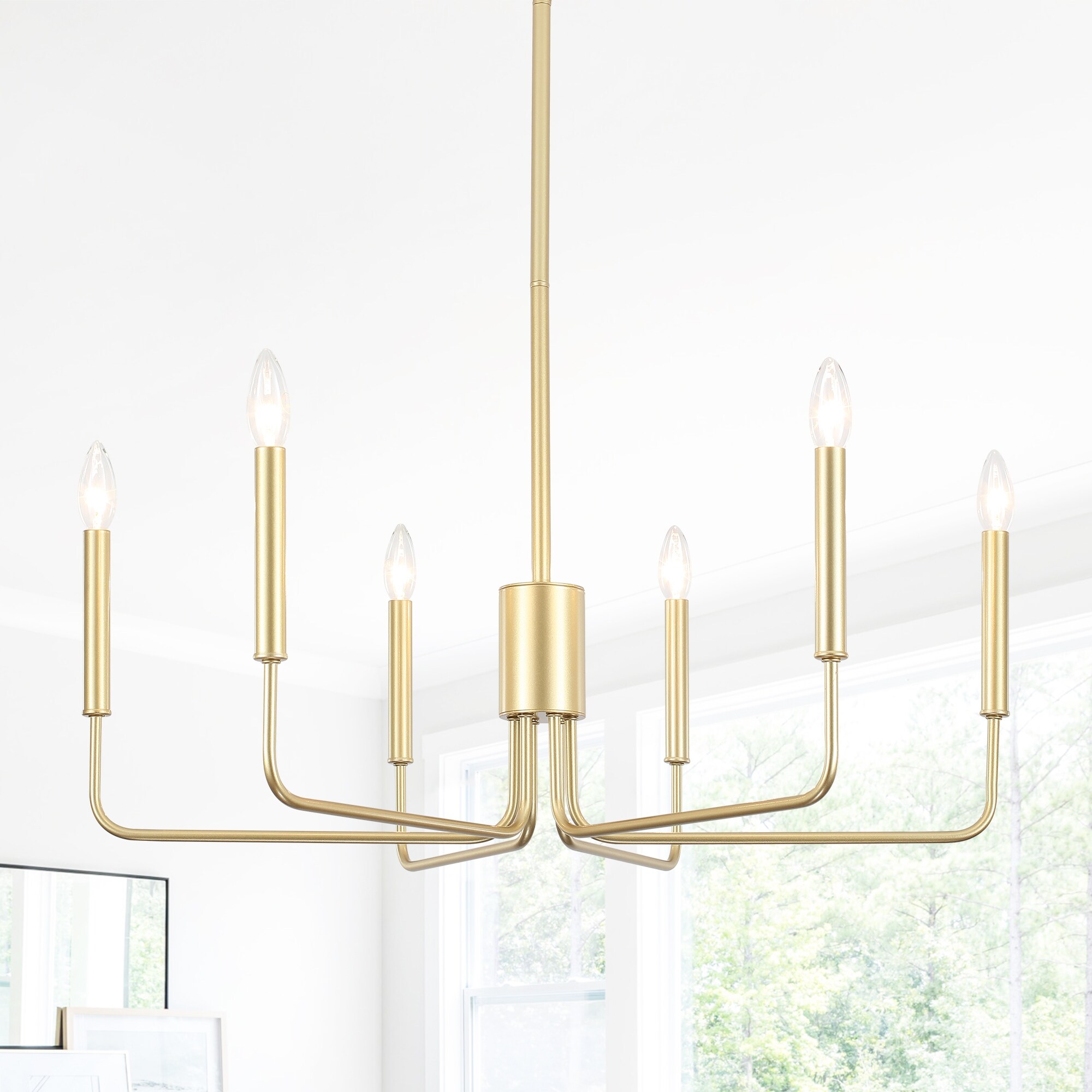 Modern 6-Light Simple Candle Chandelier for Kitchen Island, Living Room, Bedroom, Foyer