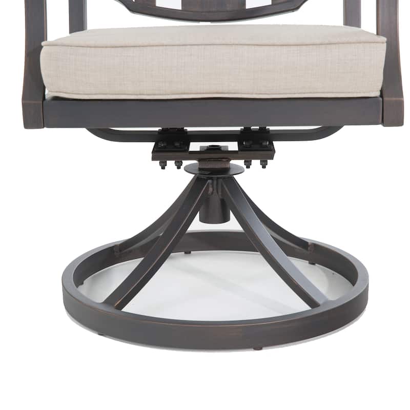 Patio Swivel Dining Chairs, Outdoor Slat Back Chairs with Armrest and Cushion, All-Weather Patio Furniture