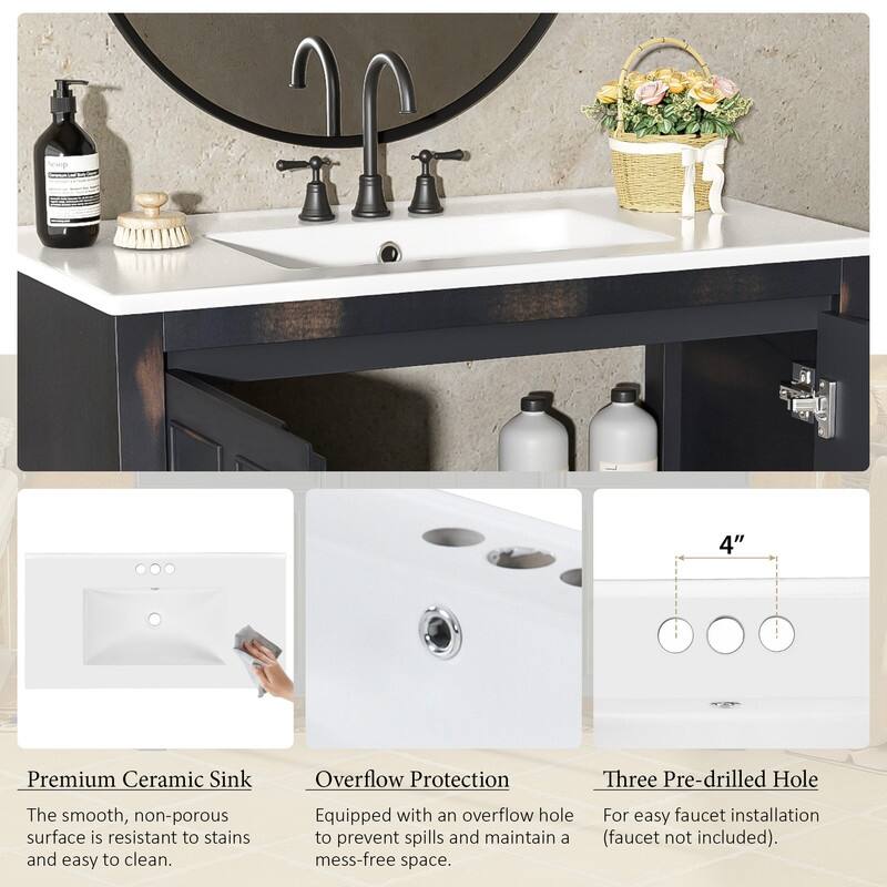 Retro Style 36" Bathroom Vanity with Sink Set, Freestanding Soft-Close Bathroom Storage Cabinet with Adjustable Shelf