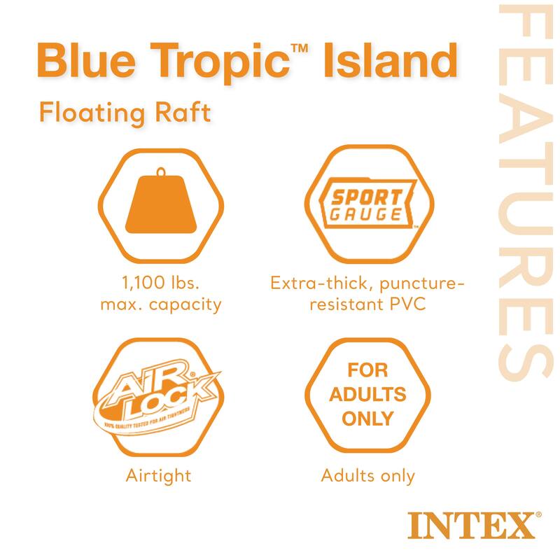 Intex Blue Tropic Inflatable Lake Island Water Float with Cooler and Cupholders - 46.5