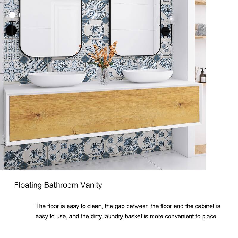Floating Bathroom Vanity with Solid surface Top in F.OAK and Matte White