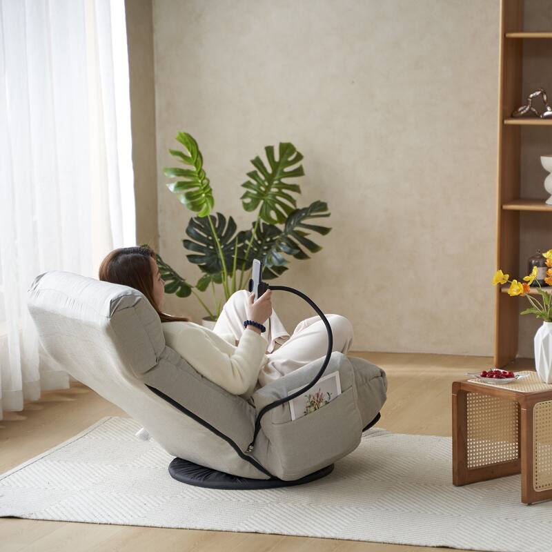 Adjustable Lounge Sofa Chair with 360° Rotating Base and Built-In Phone Holder