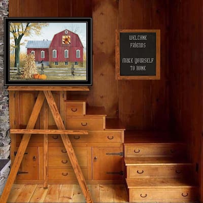 TrendyDecor4U Contemporary "Autumn Leaf Quilt Block Barn" Framed Print Wall Art by Billy Jacobs
