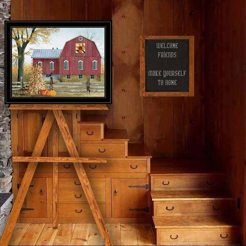 TrendyDecor4U Contemporary "Autumn Leaf Quilt Block Barn" Framed Print Wall Art by Billy Jacobs