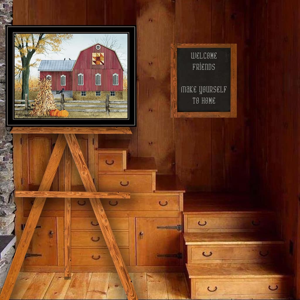 TrendyDecor4U Contemporary "Autumn Leaf Quilt Block Barn" Framed Print Wall Art by Billy Jacobs