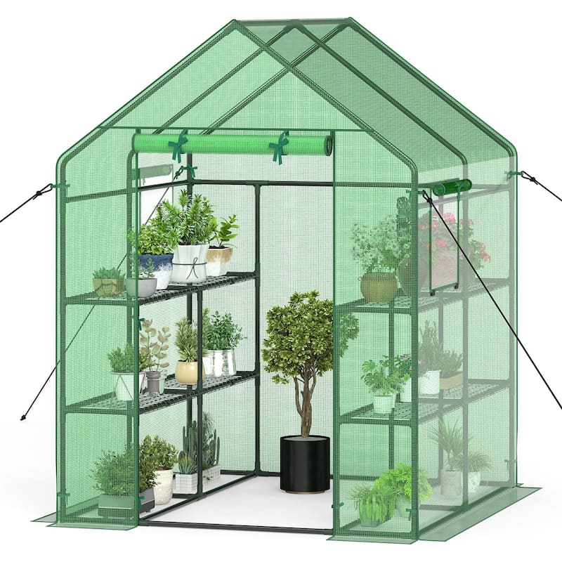 Costway Portable Mini Walk In Outdoor 2 Tier 8 Shelves Greenhouse - Mini