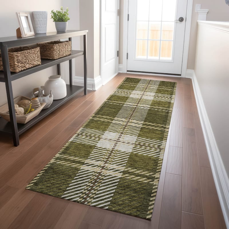 Machine Washable Indoor/ Outdoor Chantille Plaid Cozy Rug