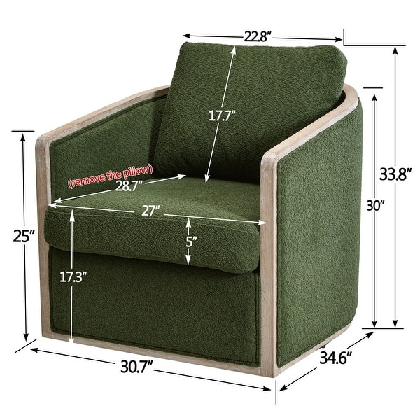 dimension image slide 6 of 12, KINWELL 31"W Oak Frame Upholstered Swivel Barrel Armchair
