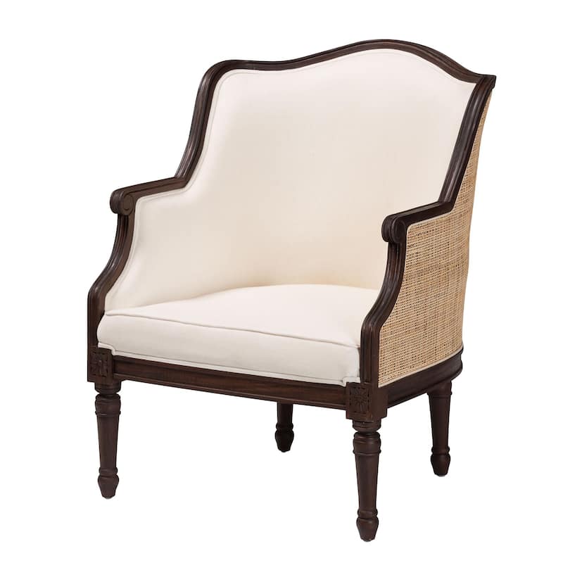 bali & pari Ornella Traditional French Beige Fabric and Dark Brown Finished Wood Accent Chair - Beige, Dark Brown