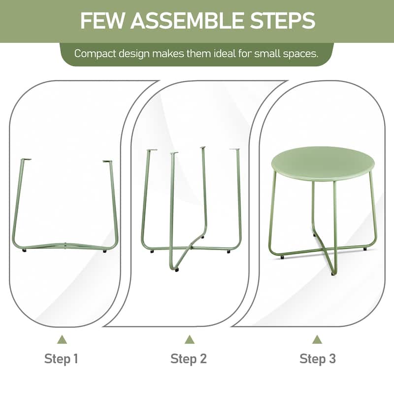 Green Metal Side Table with X-Frame, Adjustable Feet for Indoors/Outdoors - 20.1 x 20.1 x 18.3 in