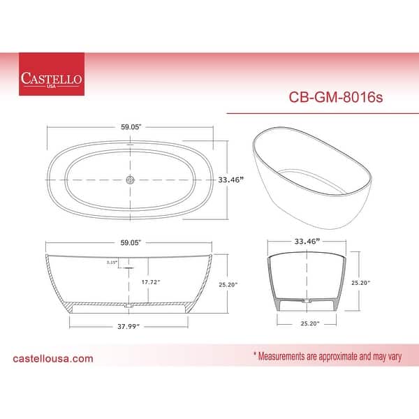 Manhattan 59" Solid Surface Freestanding Soaking Bathtub - Grey, White, Black