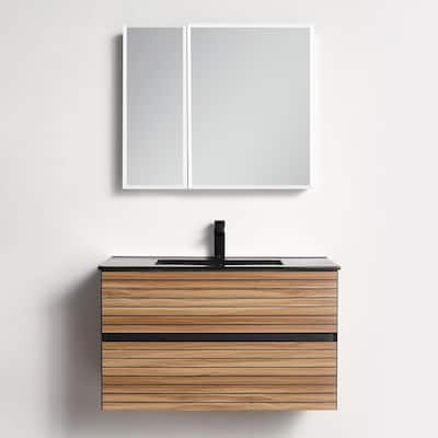 Blossom 36" Floating Vanity with Black Ceramic Sink, Space-Saving