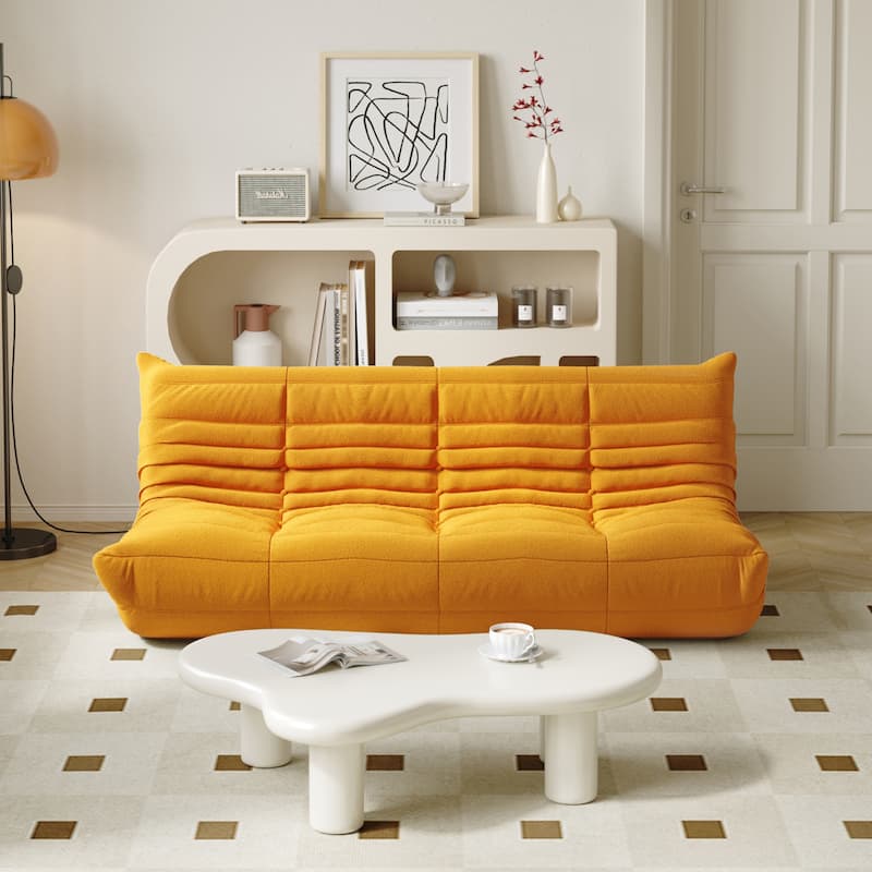 3 Seats Lazy Floor Sofa, Teddy Velvet Sofa Bean Bag Couch