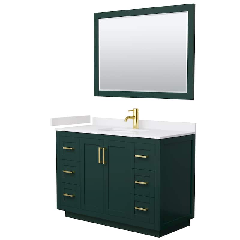 Miranda Single Vanity Set, Cultured Marble Top, 46-Inch Mirror - 48-Inch Single - Green, Gold Trim, White Cultured Marble Top