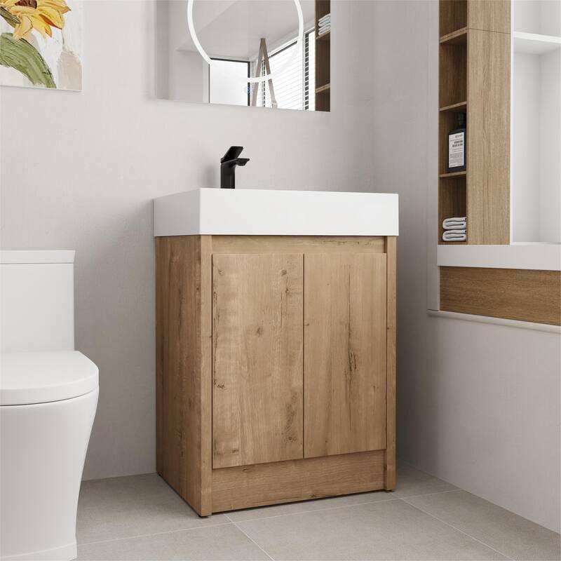 BNK 24/30/48/60 inch Freestanding Resin Sink Bathroom Vanity with Soft Close Door and Adjustable Shelf