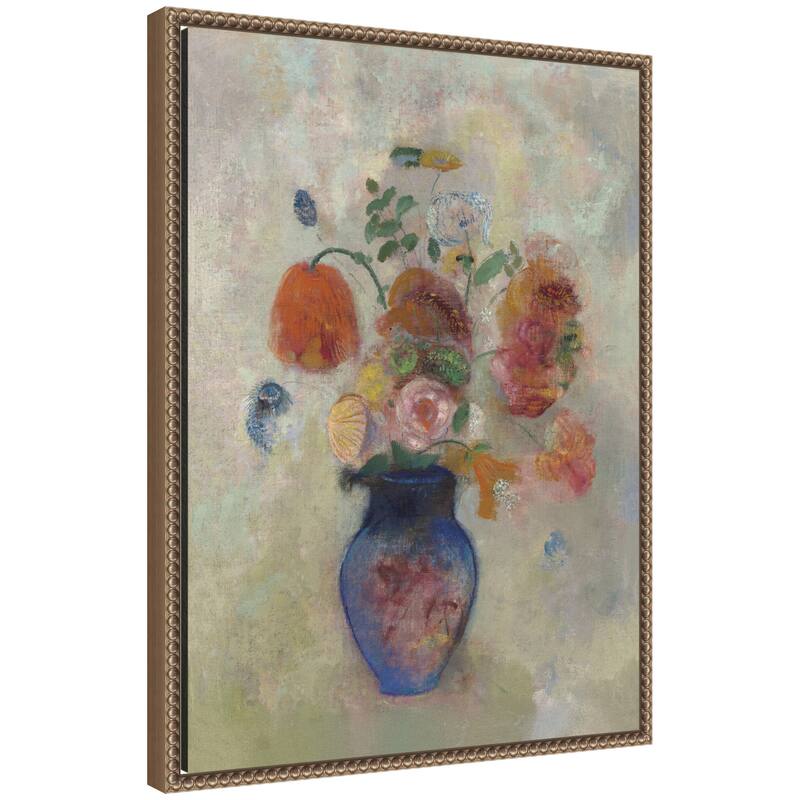 Kate and Laurel Large Vase with Flowers 1912 Odilion Redon by Nostalgia Prints Framed Canvas Wall Art Print - 18x24 - Gold