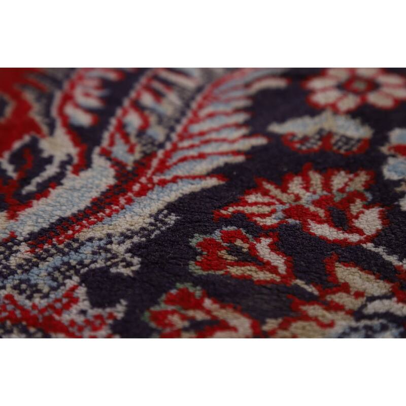 Machine Made Oriental Polyester Carpet Traditional Floral Red Kashan Area Rug - 12' 7'' X 9' 8''