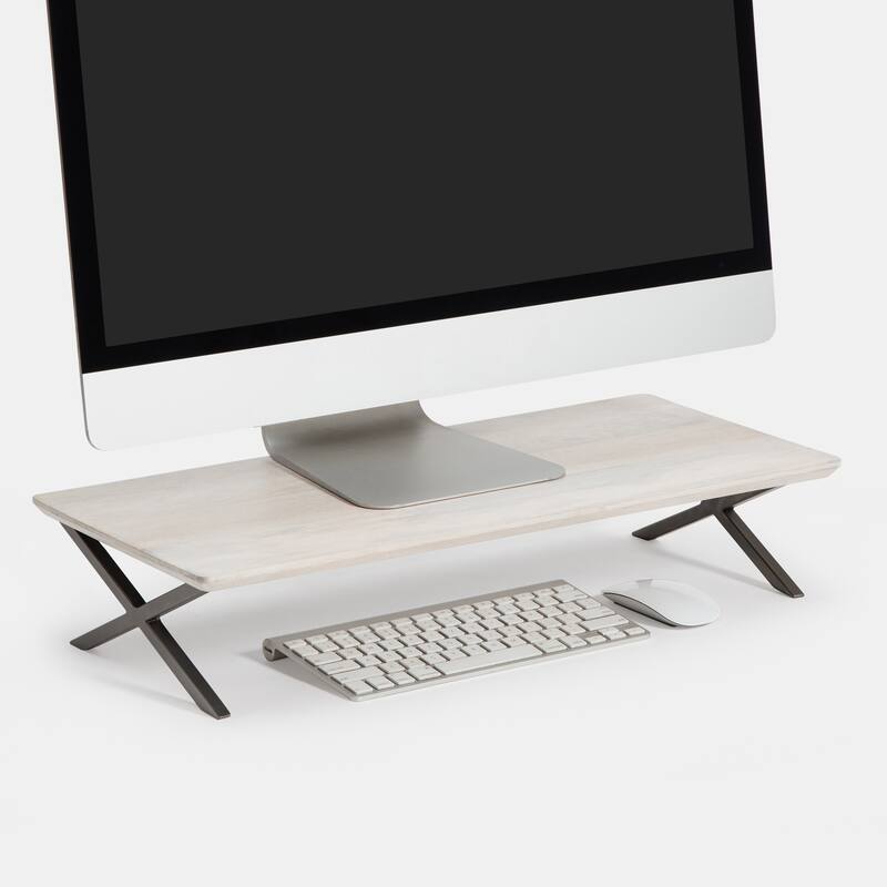 Jani Wood Monitor Stand Riser Desk - Ergonomic Design Stand, Desktop Organizer Table for Home, Office Workspace, Gaming Desk - Off-White