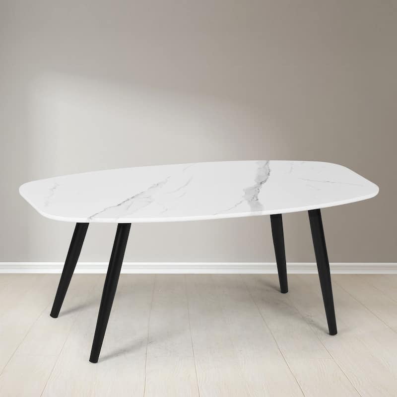 Homylin 43" Modern Faux Marble Coffee Table with Black Metal Legs