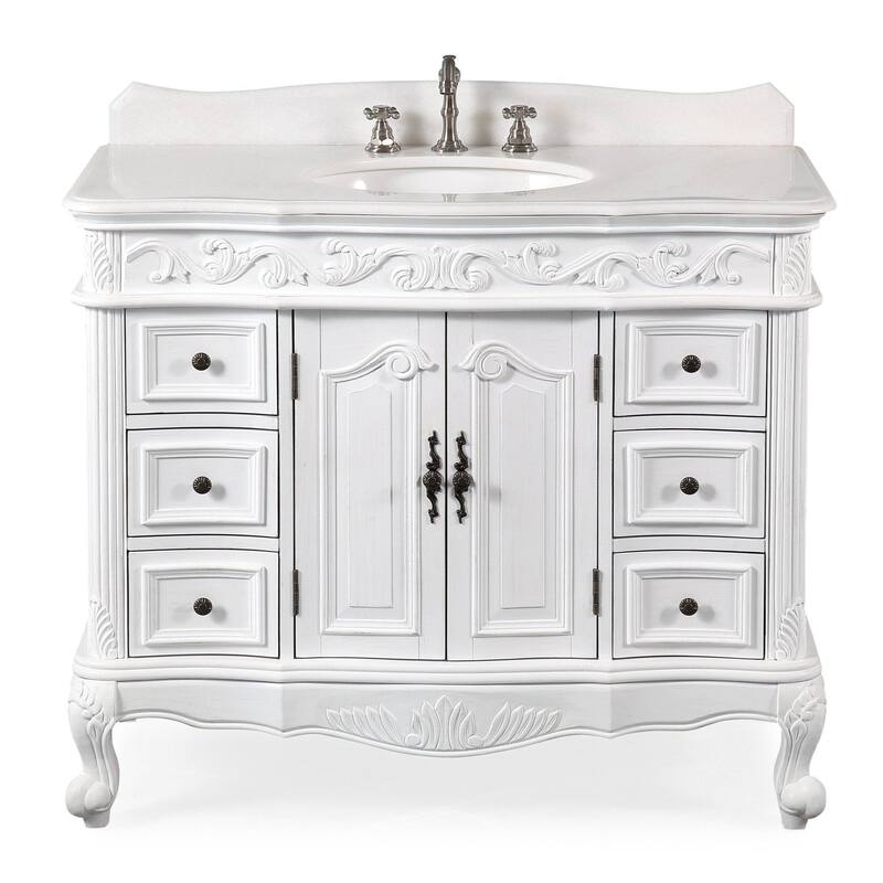 48" Benton Collection Beckham Antique White Bathroom Vanity & Mirror