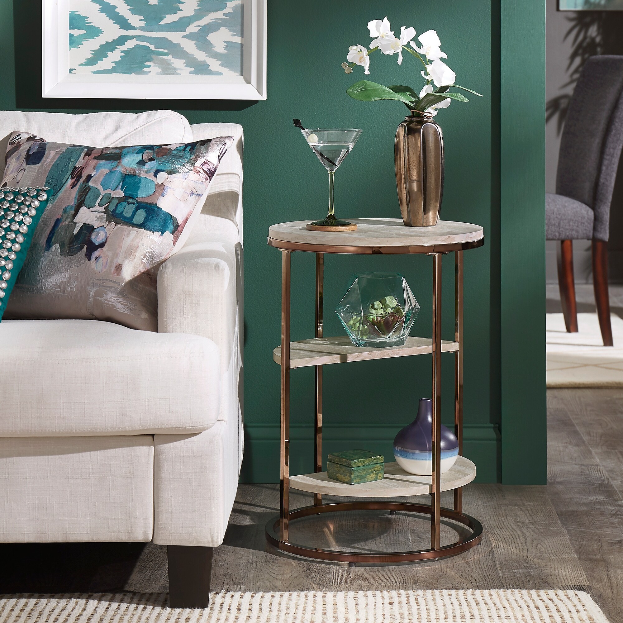 Evander Champagne Gold Round Side Table With White Faux Marble Top And Shelf By Inspire Q Bold 3 Shelves Overstock 30912012 A collection of small side tables. evander champagne gold round side table with white faux marble top and shelf by inspire q bold 3 shelves