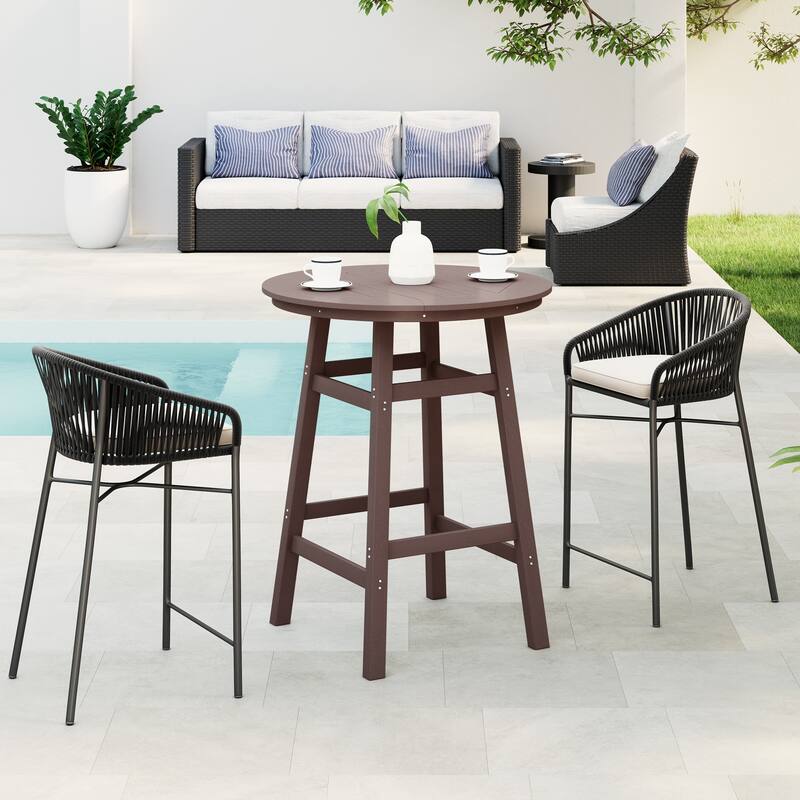Polytrends Laguna Hdpe All Weather Outdoor Patio 35" Round Bar Table - Dark Brown