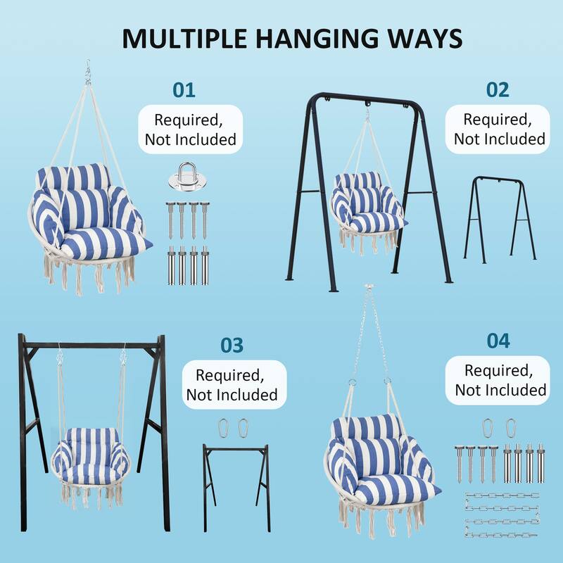 Hanging Swing Chair with Large Cushion and Adjustable Chain - 31.5" W x 23.6" D x 15.7" H