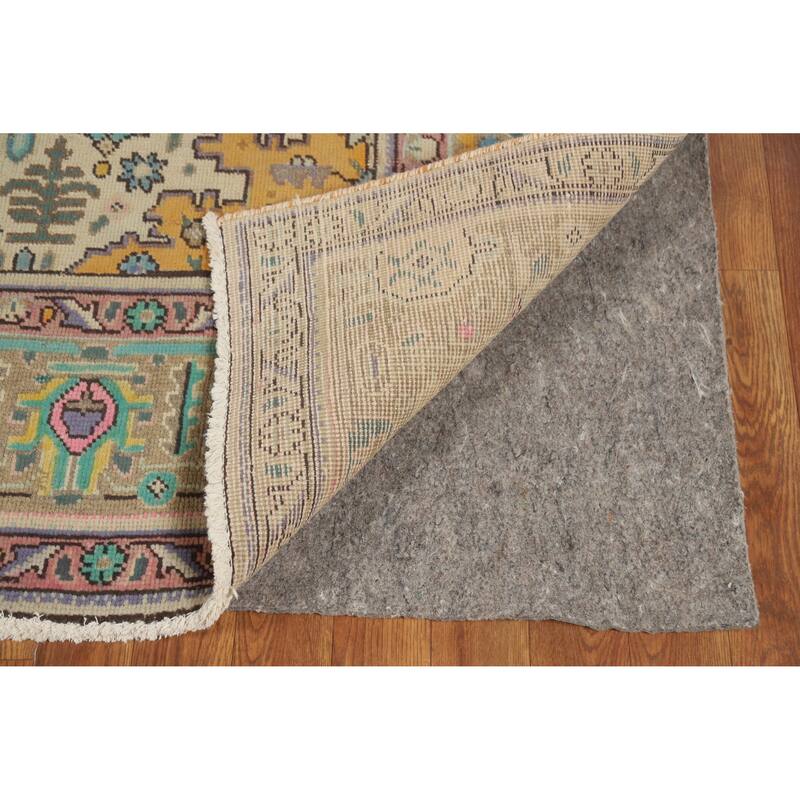 Hand Knotted Oriental 100% Wool Carpet Traditional Floral Navy Blue & Blues Tabriz Area Rug - 9' 6'' X 6' 9''