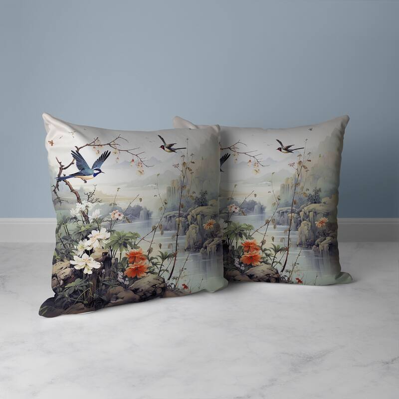 Mystical Wing Peak Faux Suede Reversible Throw Pillow Gray and Blue