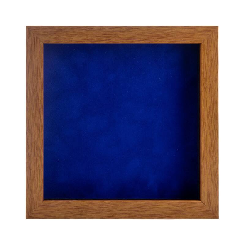 13x13 Shadow Box Frame Light Brown Wood | With a 3/4" Usable Display Depth | Includes a Royal Blue Real Suede Texture Acid-Free