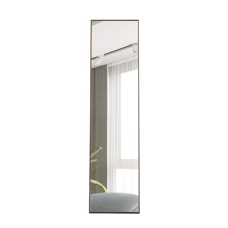 Roomfitters Full Body Mirror with Brown Solid Wood Frame, Floor Standing Decorative Mirror for Dressing Room