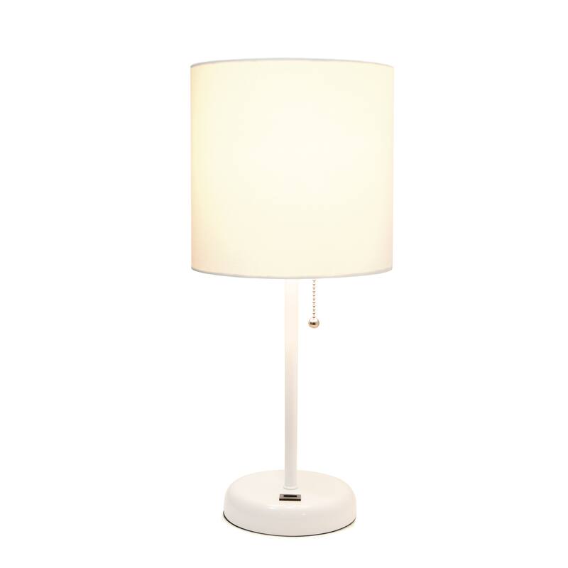 19.5" USB Port Feature Metal Lamp in White w Aqua Shade