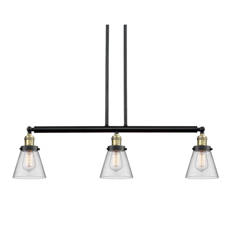 Innovations Lighting Small Cone 3 Light 39" Wide Linear Chandelier - Black / Antique Brass / Clear