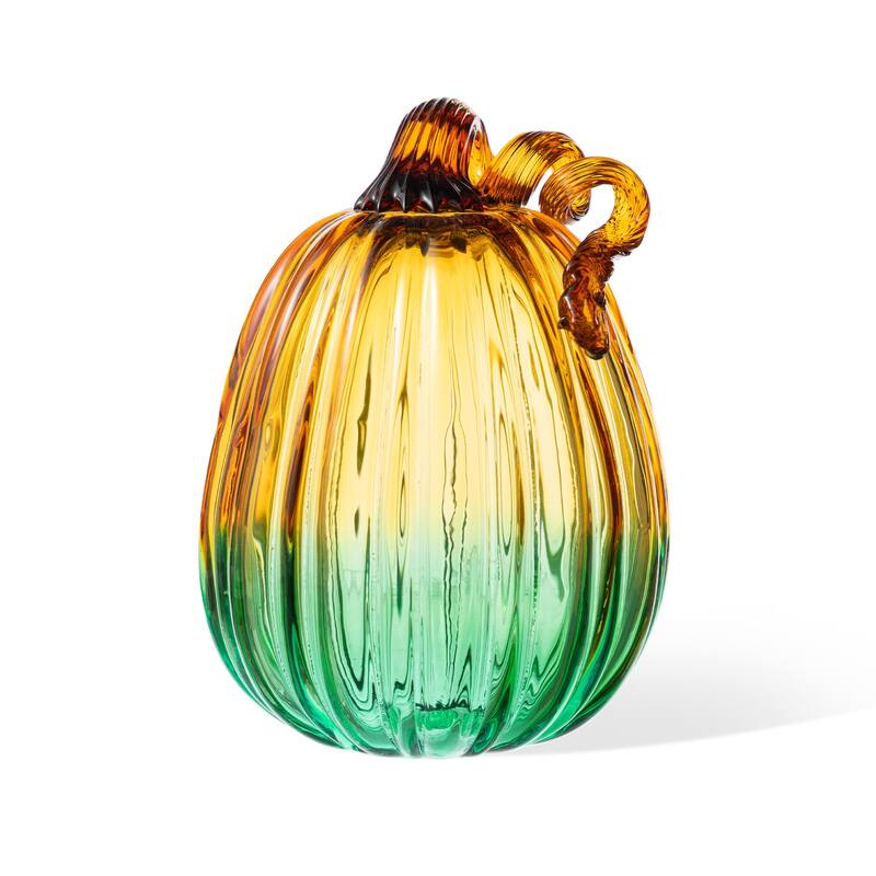 Glitzhome Fall Harvest Two-Tone Gradient Turquoise Glass Pumpkin