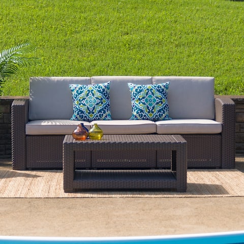 Chocolate Brown Faux Rattan Sofa with All-Weather Cushions