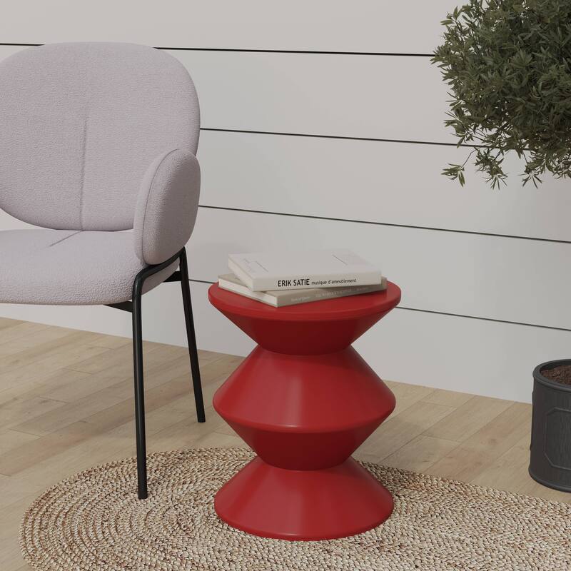 Round Side Table in ABS Plastic with Double-Hourglass Design End Table For Indoor and Outdoor