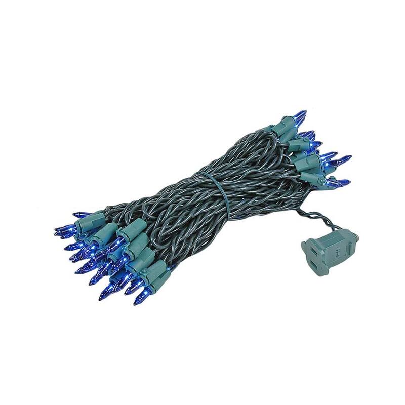 50 Light Christmas Mini Light Set, Green Wire, 25' Long - Blue