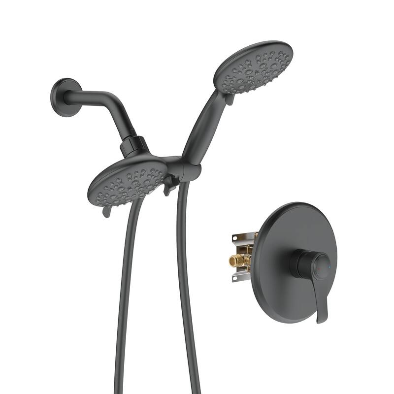 4.7 inch Wall-Mounted Round Shower System with Rough-in Valve - Black