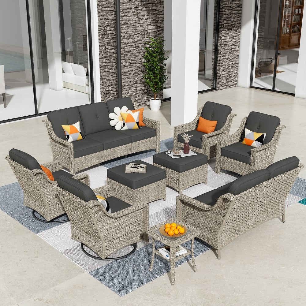 HOOOWOOO 9-piece Wicker High Back Patio Outdoor Swivel Chair Set