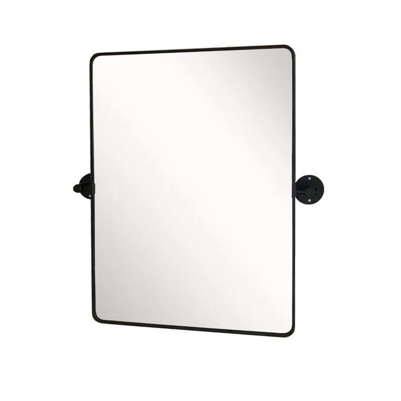 Rectangular Metal Frame Pivot Bathroom Vanity Mirror In Matte Black - 24 in.