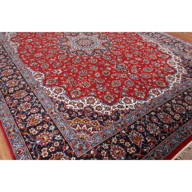 Red Kashan Turkish Rug Floral Oriental Machine-Made Carpet - 9'8" x 12'10"