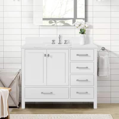 Prismatica 42 inch Bathroom Vanity Set in White, Middle Sink