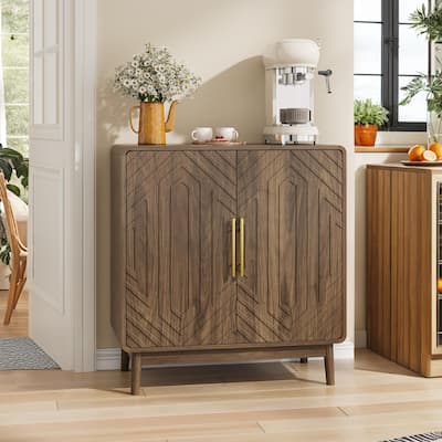Carved 2 Door Sideboard, Multifunctional Wooden Accent Cabinet, Small Storage Cabinet with Adjustable Layer Board