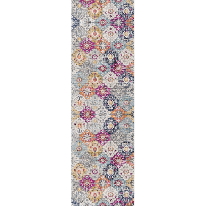 HomeRoots Floral Medallion Transitional Runner Area Rug - 192 in. x 27 in. x 0.4 in.