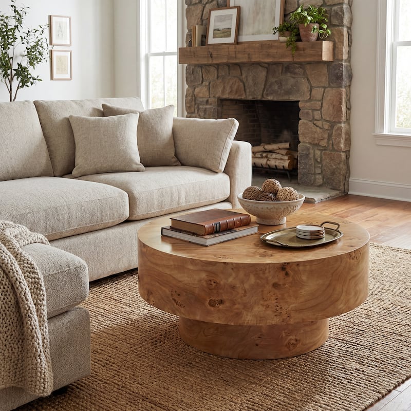 Christopher Knight Home - Orval Modern 31.5" Round Coffee Table with Thick Top & Drum Pedestal Base, Versatile for Living Areas