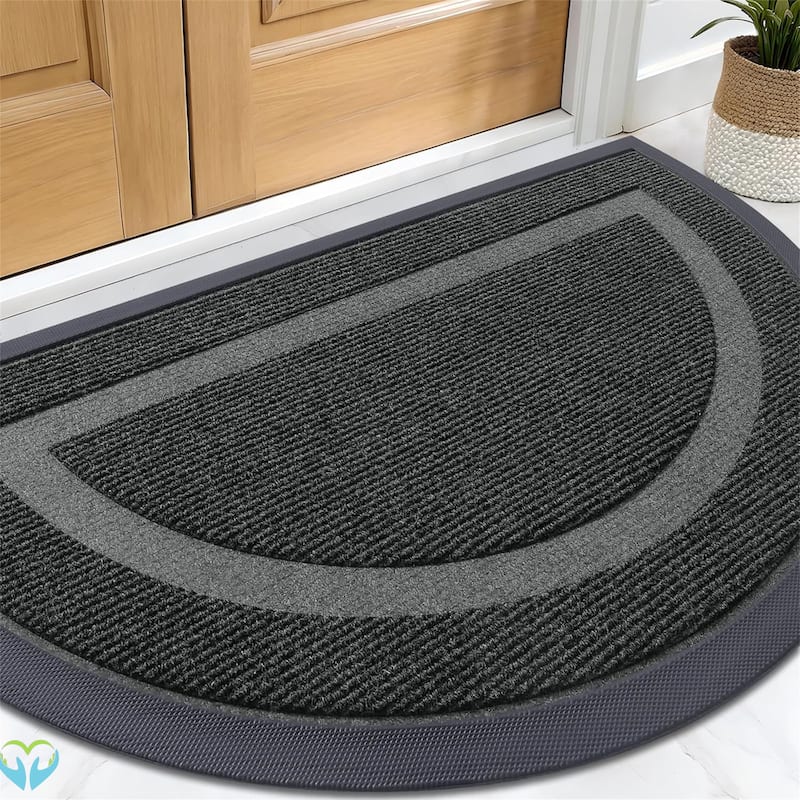 2 pack-Half Circle Door Mat Indoor Outdoor Entrance Welcome - black