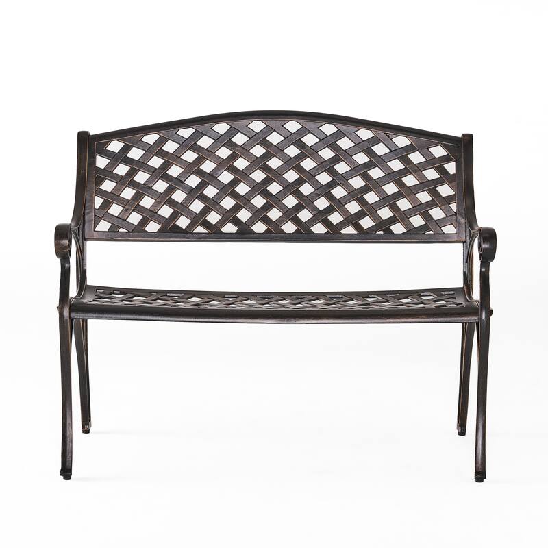 Roomfitters Spencer Outdoor Cast Aluminum Bench, Decorative Patio Garden Seating, Copper