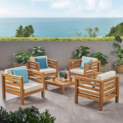 Oana Outdoor 4 Seater Acacia Wood Club Chair and Coffee Table Set by Christopher Knight Home